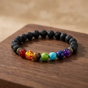 MOIN AGATE หินธรรมชาติเจ็ดจักระลูกปัด 8 มม. สร้อยข้อมือ REIKI กำไลข้อมือสำหรับงานแต่งงานและของขวัญธุรกิจ - Product Image 2