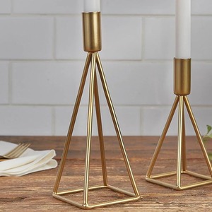 Designer Pyramid Shape Gold Finished Metal Candle Stands Elegant Centerpieces Ideal For <b>Dining</b> <b>Table</b> And Living Room Decor - Product Image 4