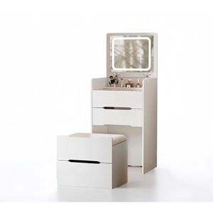 Set da Trucco Compatto 3-in-1, Scrivania per Make-Up 48CM con Specchio Ribaltabile e Piano in Vetro - Product Image 1