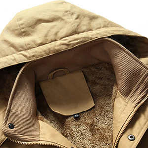 Veste Safari en Toile Kaki pour Homme, Écologique, à Capuche, Col Montant, Coupe Droite, Style Vêtement de Travail, Hiver, Boutons Recouverts - Product Image 3