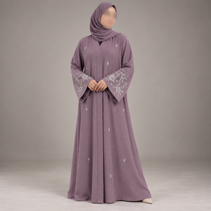 Vestido Abaya Color Malva Regal con Bordado Floral Intrincado y Mangas Anchas |   Vestido Maxi Musulmán Modesto para Ocasiones Elegantes - Product Image 1