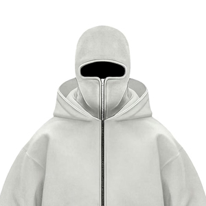 Sweat-shirt à capuche zippé oversize en molleton uni pour homme – Coupe décontractée en coton tricoté pour l'automne - Product Image 2