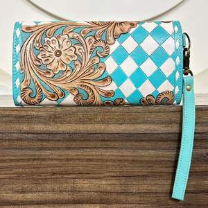 Portefeuille long pour femme 2026, design floral ciselé, en cuir véritable à carreaux, avec pochette à main détachable et protection RFID, par un grand créateur - Product Image 5