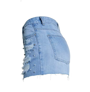 Shorts de mezclilla ajustados para mujer 2026 con efecto desgastado, cinturón, cintura media, dobladillo con perlas y borlas - Estilo sexy - Product Image 4