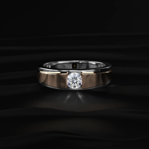 Anillo de Compromiso para Hombre con Diamante Cultivado en Laboratorio de Corte Brillante Redondo de 0.50 Quilates, Dos Tonos, Certificado IGI, Oro y Plata, Elegante para Boda - Product Image 6