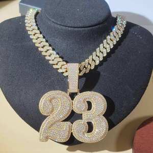 Collier pendentif Moissanite numéro 23, thème religieux hindou, en argent plaqué 925, avec chaîne à breloques, taille brillant, style Hip Hop, unisexe, pour soirée - Product Image 2
