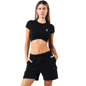 T-shirt court à ourlet asymétrique pour femme, manches courtes, coupe ajustée, tissu léger, sportif, décontracté, pour la gym, l'entraînement, vêtements de sport - Product Image 1