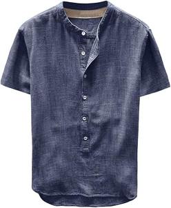 Men's Casual Solid Oxford <b>Short</b> <b>Sleeve</b> <b>Dress</b> <b>Shirt</b> Single Breasted with Stand Collar Anti-Wrinkle Summer ODM Supply - Product Image 6