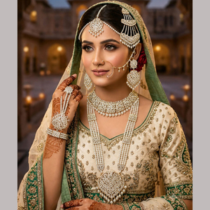 JeweleMarket Women's Gold Plated Crystal Rhinestone Ethnic <b>Bridal</b> <b>Jewelry</b> <b>Set</b> Maharashtra Origin for Wedding Engagement - Product Image 4