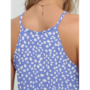 Conjunto de 2 piezas de pantalones cortos con estampado de puntos azules para mujer, cuello en V, corte regular, atuendo informal de verano, algodón transpirable, suave y bonito - Product Image 6