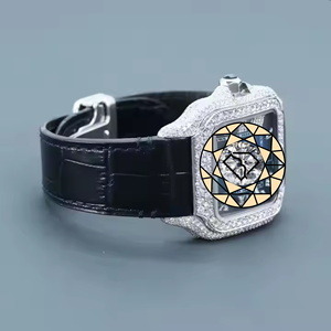 Reloj de lujo para hombre, completamente cubierto de diamantes de moissanita VVS1, caja cuadrada, esfera romana, correa de cuero. - Product Image 4