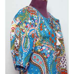 Robes décontractées pour femmes, 100% coton, faites à la main, style bureau, mini, manches longues, col rond, imprimé floral, modernes, amples, écologiques, printemps - Product Image 5