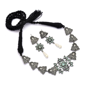 New Arrival Traditional Oxidized Silver Bridal Choker Necklace Set with Earrings, Brass Jewelry for Women Wedding & Engagement - Product Image 3