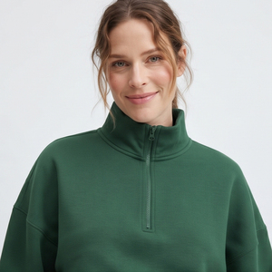 Ensemble de survêtement de maternité pour femmes, vert, sweat à capuche demi-zippé avec poches latérales, coupe ample, survêtements de maternité pour femmes - Product Image 5