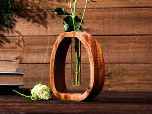 Walnut Wood Flower <b>Vase</b> Tabletop Hydroponic Creative <b>Small</b> Flower <b>Vase</b> Wholesale Creative Glass Tube Walnut Wood Simple Desktop - Product Image 2