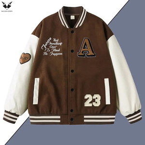 Wholesale Men's Varsity Jacket Streetwear Embroidery Patchwork Casual Slim Fit Baseball Bomber Jacket For Teenagers - Product Image 4