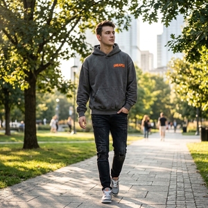 OneApex Custom <b>Men's</b> Charcoal Gray Oversized <b>Hoodie</b> 3D <b>Orange</b> Logo Pullover Streetwear Sweatshirt and Hoodies - Product Image 3