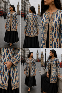 Women's Winter <b>Jacket</b> with Hand Embroidered Suzani Design <b>White</b> Fabric Bridesmaid Gift or Women's Clothing OEM ODM Bulk Sale - Product Image 4