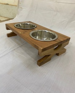Table d'alimentation pour chien en bois de taille moyenne avec double gamelle en acier inoxydable, pour exportateur indien, durable, pour l'alimentation des animaux de compagnie, pour la distribution mondiale - Product Image 1