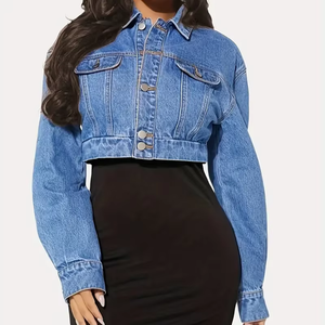 Veste en jean courte pour femme, délavage moyen, fermeture éclair, couleur unie, style décontracté automne, coupe skinny, manches longues, respirante, ODM - Product Image 2