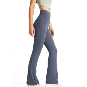Women's Mid-Waisted Casual Wide Leg <b>Flared</b> Yoga Pants Bootcut <b>Leggings</b> Tummy Control Solid Pattern Summer Essentials 100% Cotton - Product Image 3
