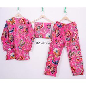 Conjunto de Pijama de Mujer con Estampado Floral Romántico de Lujo Hecho a Mano, Manga Tres Cuartos, Cuello en V, Cintura Elástica, 100% Algodón, Verano Otoño - Product Image 6