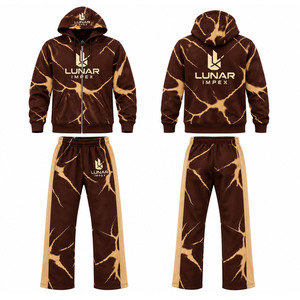 Wholesale OEM Custom Winter 2-Piece <b>Brown</b> Beige Sublimation Printed Spandex/Polyester Fleece Breathable Tracksuit Set Zip <b>Hoodie</b> - Product Image 2