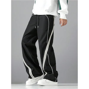 <b>Men's</b> <b>Black</b> Sweatpants Elastic Waist Drawstring Side Stripe Casual Loose Fit Breathable Knitted <b>Pants</b> Spring Wear - Product Image 3