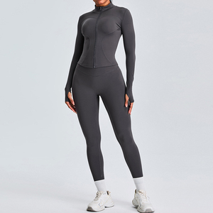 Women's Pink Yoga Set Full Length Leggings Long Sleeve <b>Zipper</b> <b>Top</b> High Waist Seamless Activewear 2 Piece Sport Wear - Product Image 3