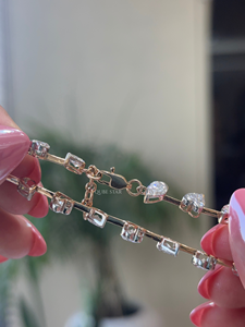 Elegant 14 KT Gold Tennis <b>Bracelet</b> with 5.80 Ct Heart and Trillion Lab Grown Diamonds Alternating Bezel Link Fine Jewelry - Product Image 3