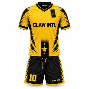 ชุดฟุตบอลชาย CLAW INTL สีเหลืองดำ คอวี แขนยาว ระบายอากาศได้ดี ผลิตจากโพลีเอสเตอร์ สำหรับวัยรุ่น สามารถสั่งทำชื่อทีมได้ - Product Image 1