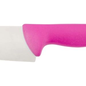 Couteaux de cuisine à manche rose avec lame conique argentée, poignée ergonomique et protège-doigts pour la découpe des légumes et la préparation des aliments - Product Image 4