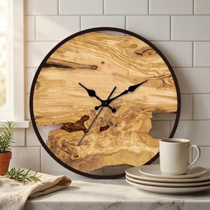 Horloge murale ronde en bois rustique, analogique, à quartz, silencieuse, décoration de salon - Product Image 4