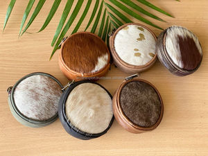 Real Handmade Hair on Hide Fur Leather Coin Change Purse Round Credit <b>Card</b> Holder Case Western Stylish Cute Small Round <b>Wallet</b> - Product Image 5