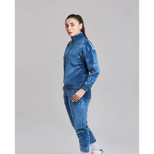 Women's Winter Solid <b>Velvet</b> Tracksuit Set | Custom Half-Zip Pullover & <b>Jogger</b> | Lightweight Sweat-Wicking Wholesale - Product Image 2