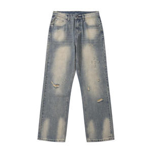 Jean en denim déchiré coupe droite taille mi-haute pour homme, décontracté, en coton uni, style hiver, lavage effet neige, séchage rapide - Product Image 6