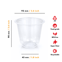 Vaso de Plástico PP Polipropileno en Forma de U de Grado Alimenticio, Estético, de 12 Oz, para Menú de Cafetería, Hecho en Indonesia