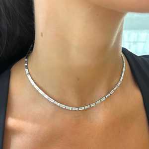 East West Baguette Tennis <b>Necklace</b> Illusion Puff Choker Chain Lab Grown Diamond CVD Manufacturer Wholesale 14k 18k <b>Solid</b> Gold - Product Image 2