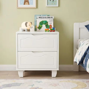Cute White Wooden Kids <b>Bedside</b> Table 2 Drawer Nightstand <b>Storage</b> Cabinet for Children Nursery Furniture - Product Image 1