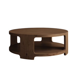 Table basse ronde au design moderne et contemporain en teck massif avec étagère ouverte fonctionnelle et structure robuste - Product Image 5