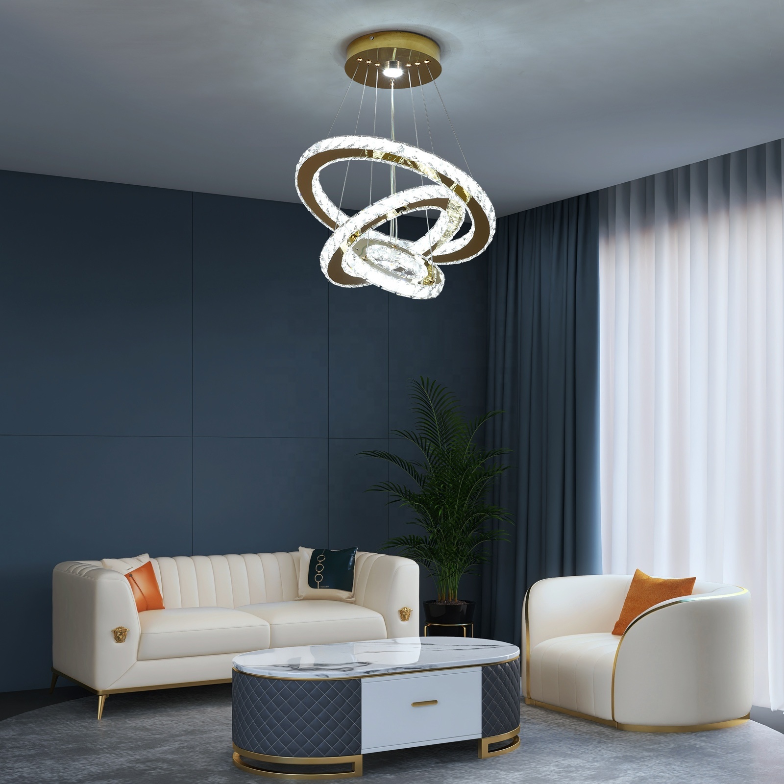 Modern Luxury Chandeliers Pendant Lights Geometric LED Chandelier for Living Room 3 Ring Hang Lamp · image 4