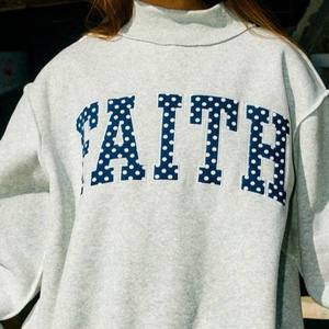 Faith Custom Logo <b>Women</b> Mock Neck Sweatshirt Two Tone Varsity Collegiate Letter Printed Oversized Drop Shoulder Fleece <b>Pullover</b> - Product Image 5