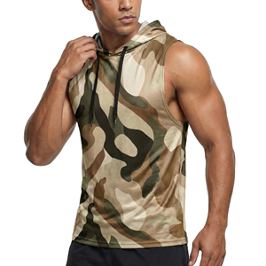 OEM Bulk Custom Men's Vintage Camouflage Printed Muscle Tank <b>Top</b> Gym Hoodie Workout Activewear Front Kangaroo Pouch Tank <b>Tops</b> - Product Image 1