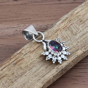 จี้สร้อยคอพลอยโทแพซธรรมชาติ 925 เงินสเตอร์ลิง ชุบแพลตตินัม ดีไซน์วินเทจลายจุดมิลเกรน พลอยสีรุ้ง - Product Image 2