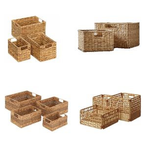 TUCK-AWAY <b>Storage</b> Baskets Seagrass Hyacinth Basket Rectangle <b>Box</b> <b>Trunk</b> For Decor Bedroom Bathroom Organizer Cut-out Handles - Product Image 1