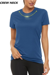 T-shirt de sport personnalisé pour femme, bleu marine, col rond, séchage rapide, respirant, pour entraînement, fitness, gym, course à pied - Product Image 3