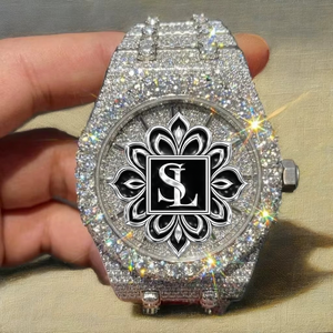 Montre de luxe pour homme avec diamants glacés, logo personnalisé, style hip-hop, moissanite, acier inoxydable, 43 mm, étanche 30 m, mouvement à quartz - Product Image 5