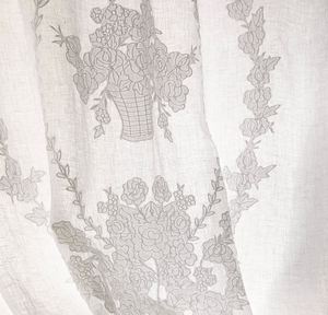 Custom Wholesale Quang Thanh Embroidery Flower Basket Curtain Linen Ribbon Curtain Full Sizes <b>Door</b> Window Home Hotel Blackout - Product Image 2