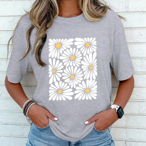 Camiseta de manga corta para mujer, 100% algodón, con estampado gráfico DTF, cuello redondo, camisetas de verano holgadas y cómodas - Product Image 1