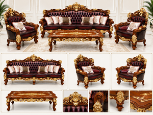 Ensemble de canapés capitonnés de style provincial français pour villas, canapé 5 places en cuir véritable européen capitonné pour la décoration intérieure du salon - Product Image 6
